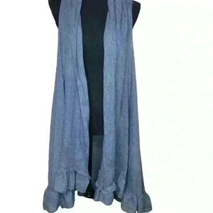 COPY - Long  Ruffled Duster Sleeveless Vest Blue